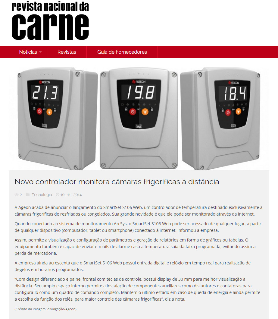 Monitoramento de Temperatura com SmartSet S106 Web - Revista Nacional da Carne